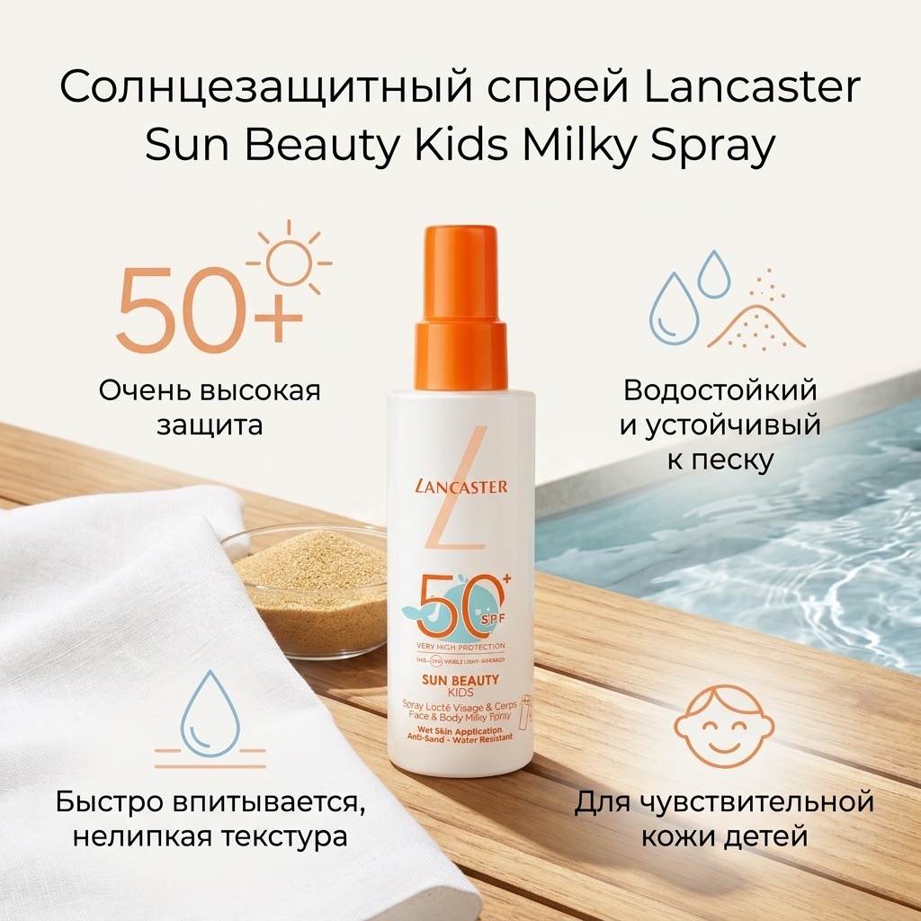 Lancaster Sun Beauty Kids Milky Spray SPF50 спрей солнцезащитный для тела 150 мл