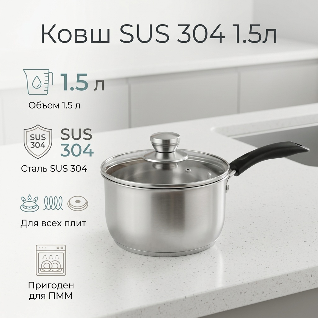 Ковш 1.5 л, SUS 304 нержавеющая сталь