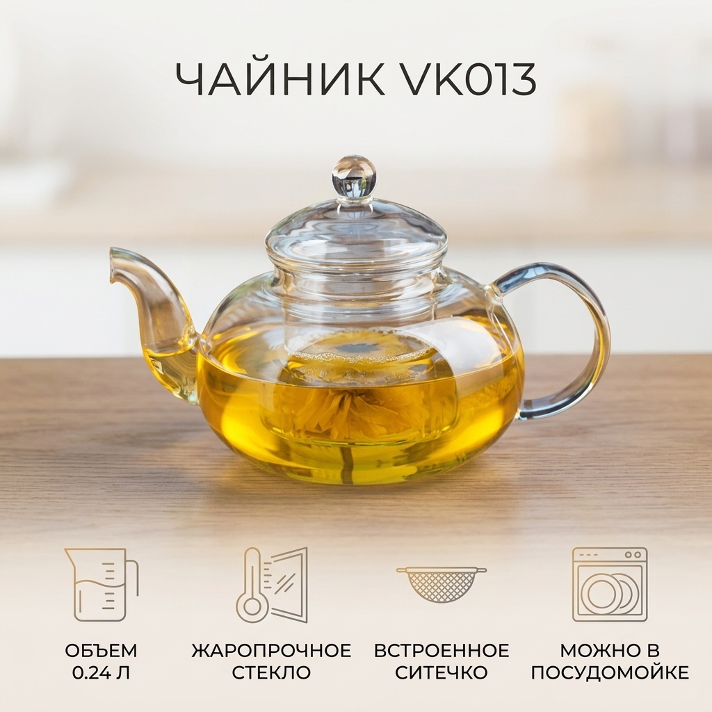 Чайник VK013 0.24 л, жаропрочное стекло