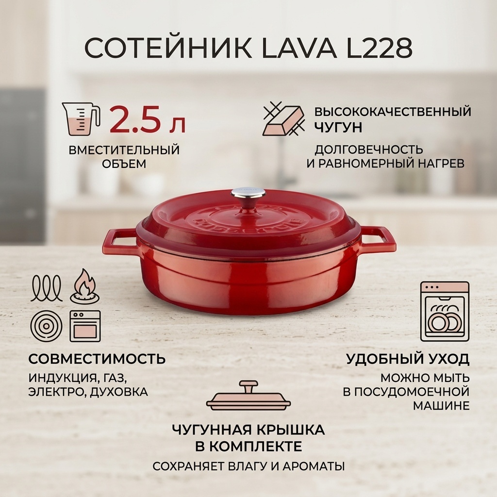 Сотейник 2.5 л, Lava Lava L228 чугун