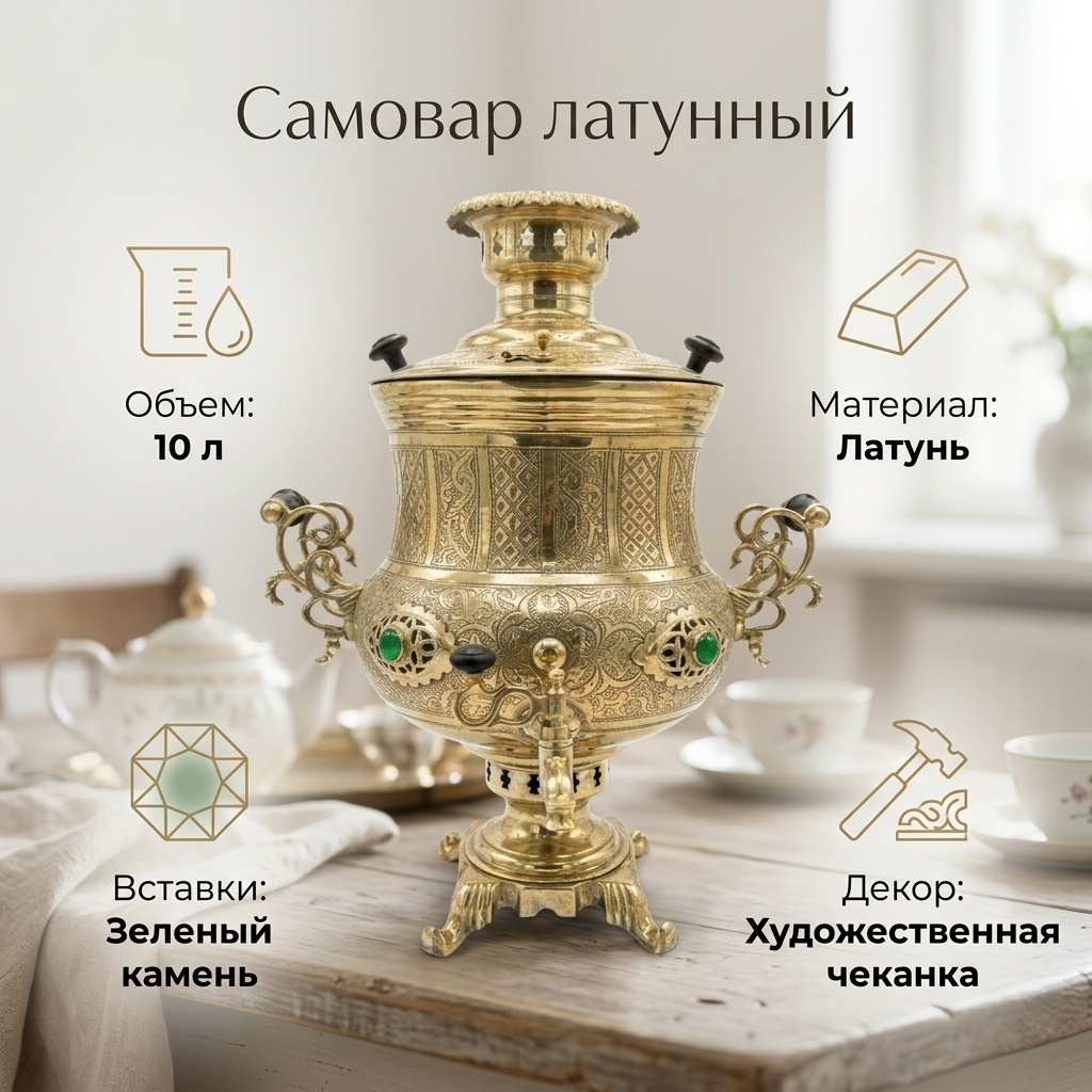 Самовар 16494139_402677601 10 л, латунь