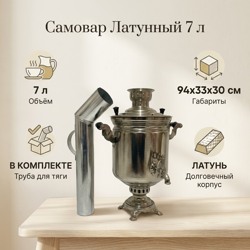 Самовар 831149 7 л, латунь