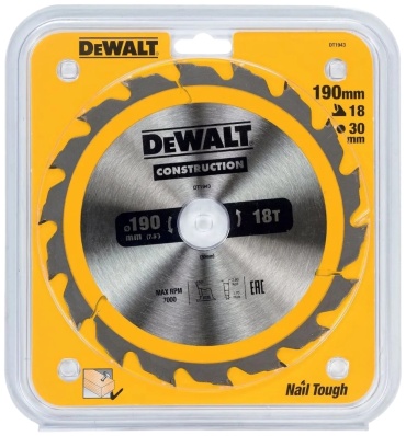 Пильный диск по дереву DeWALT DT1943-QZ, 190x30 мм, 18Т