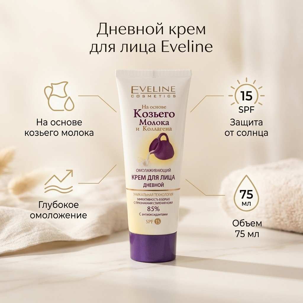Eveline Cosmetics крем с козьим молоком SPF15 для лица 75 мл