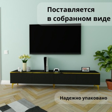 ТВ-тумба напольная Adel Home Роуз, AH0762, 220x45x35 см, черный, золотой