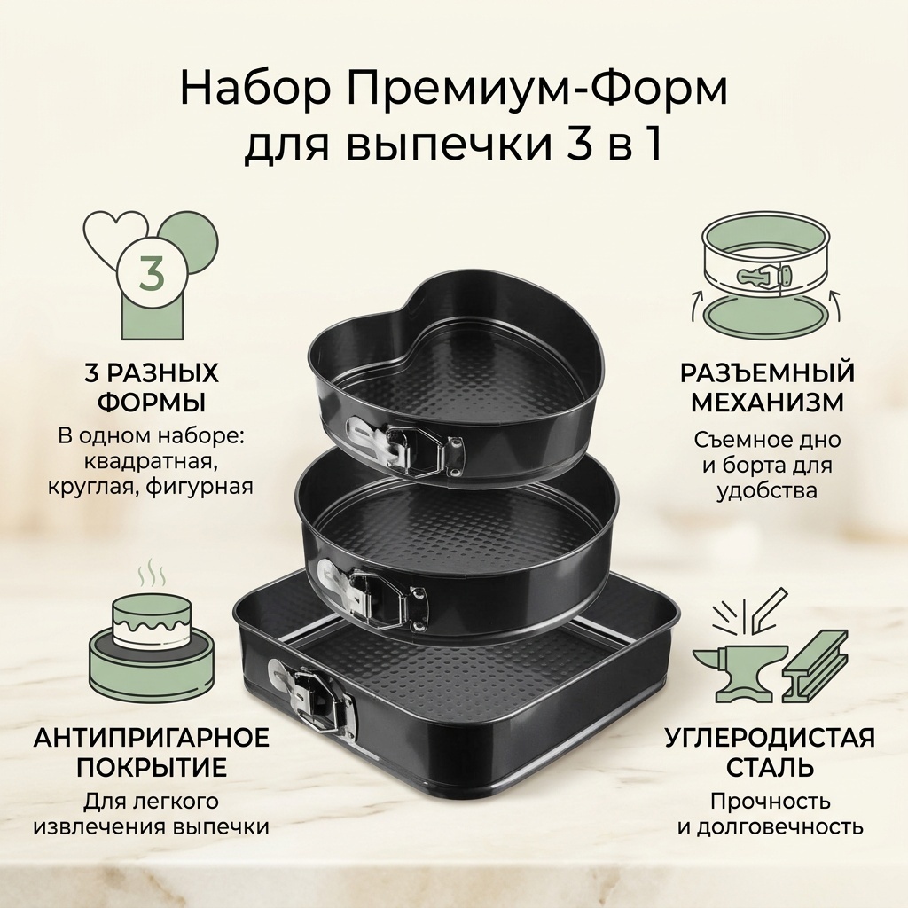 Форма для выпечки углеродистая сталь, 3 шт