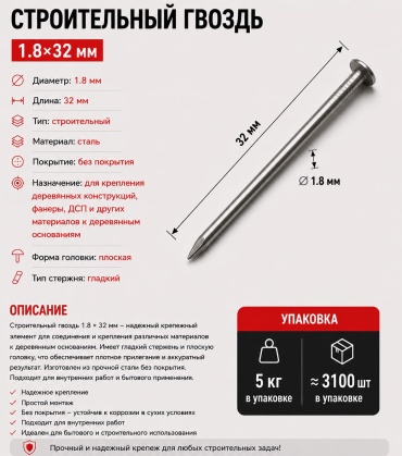 Гвоздь строительный 32х1.8 мм 5000 г 30447589_32SMMG
