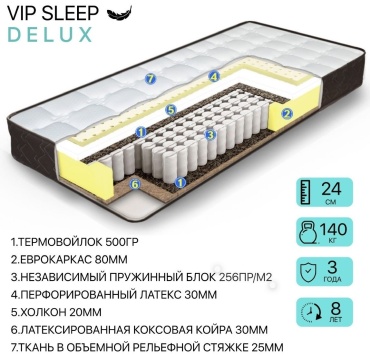 Матрас VIP SLEEP DELUX, 100x190x24 см
