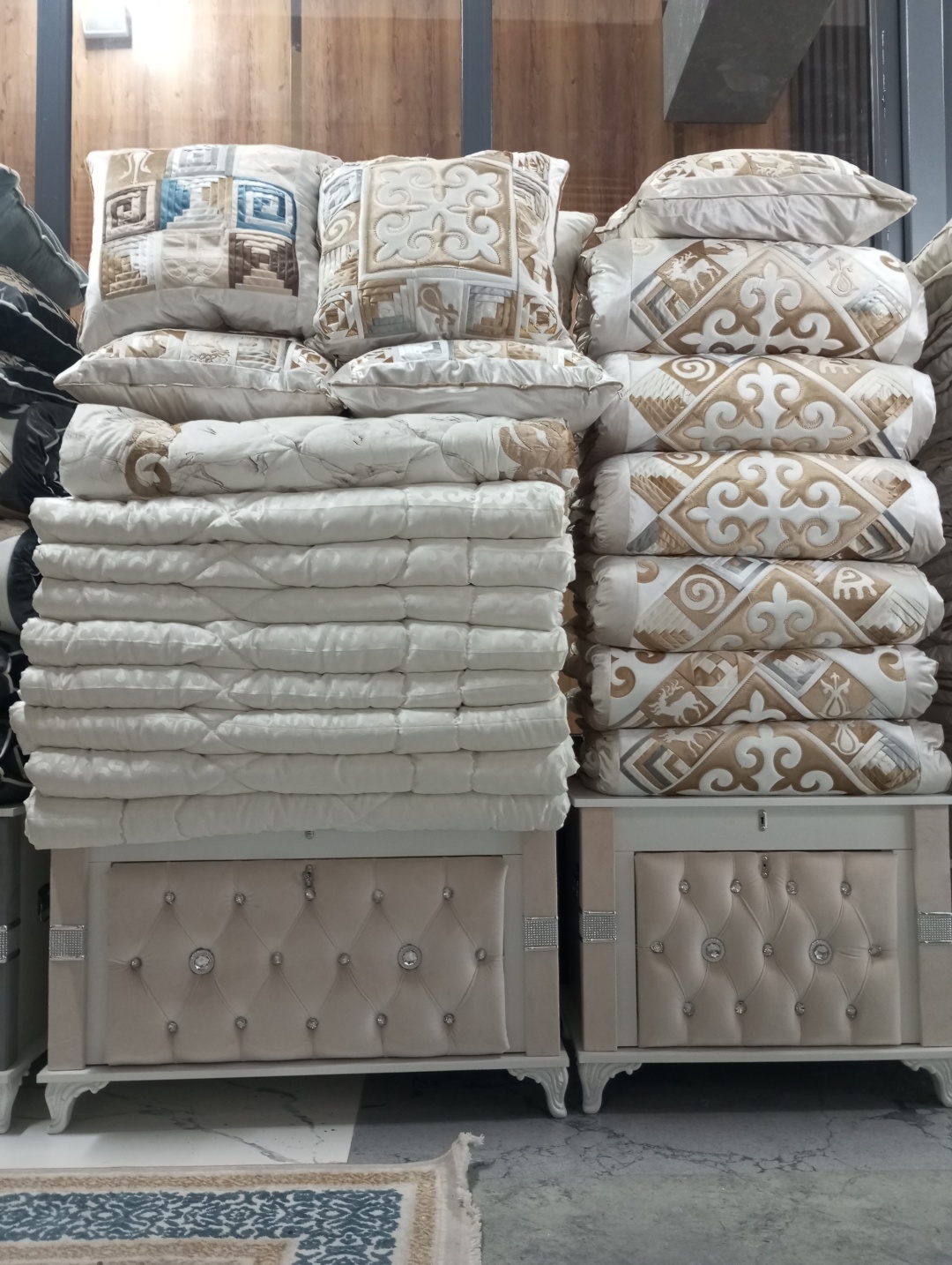 Комплект корпе с подушками 230x80, вата, хлопок, белый, бежевый, золотистый