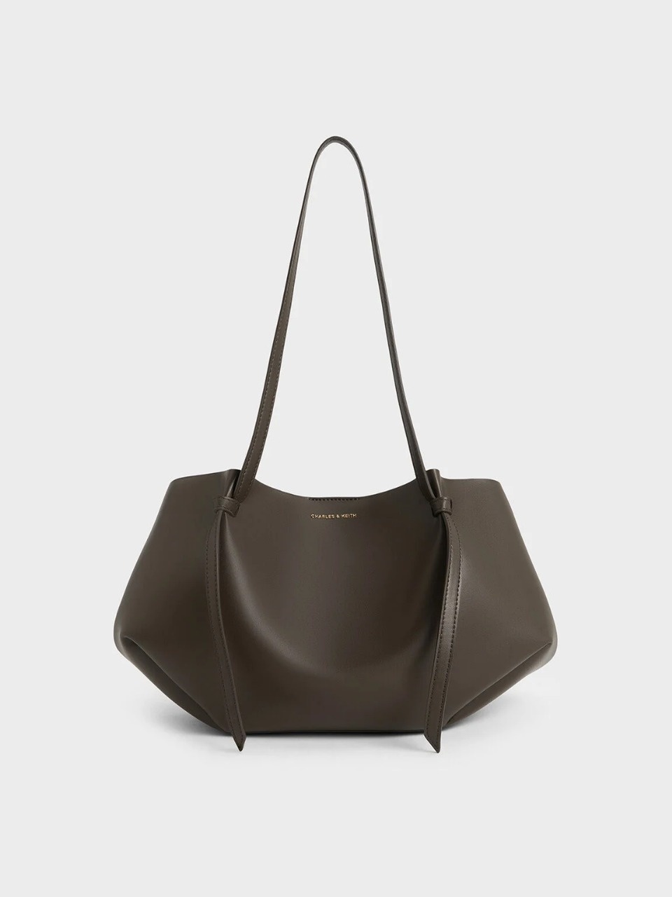 Сумка тоут Charles & Keith экокожа коричневый, темно-зеленый