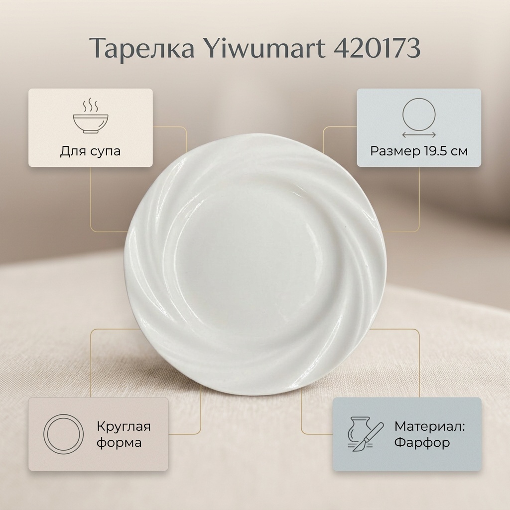Тарелка Yiwumart 19.5 см, 1 шт, фарфор