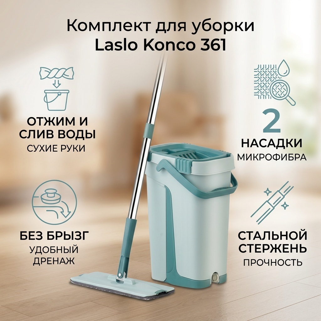 Комплект для уборки для пола Laslo, материал насадки: микрофибра, голубой