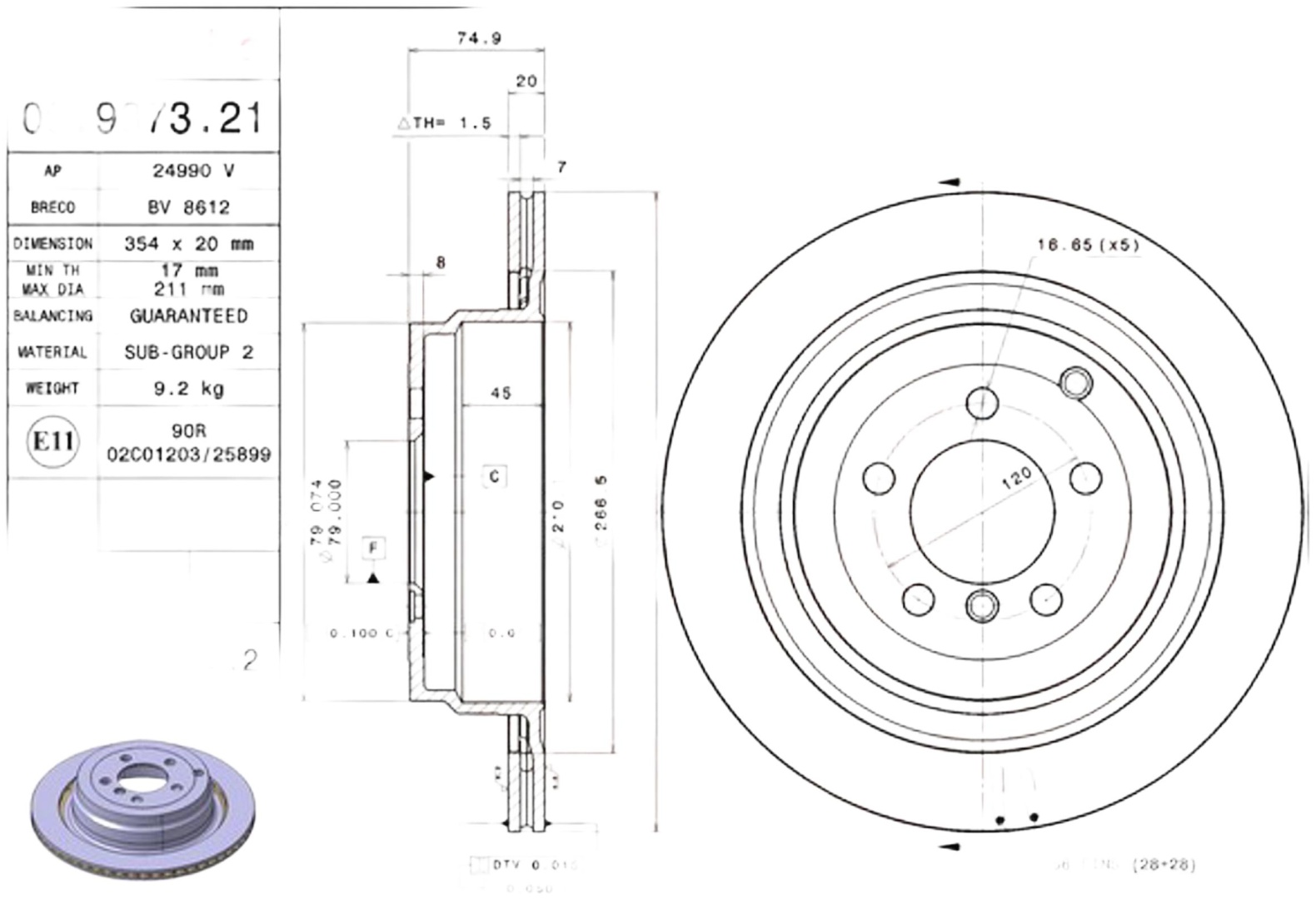 Диски Brembo задние 09937321