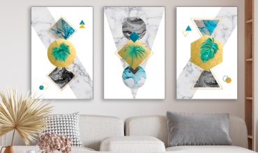 Room Art KZ модульная картина Листья с мраморными треугольниками 180x90 см