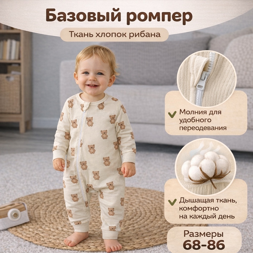 Комбинезон Twins Textile коричневый, бежевый