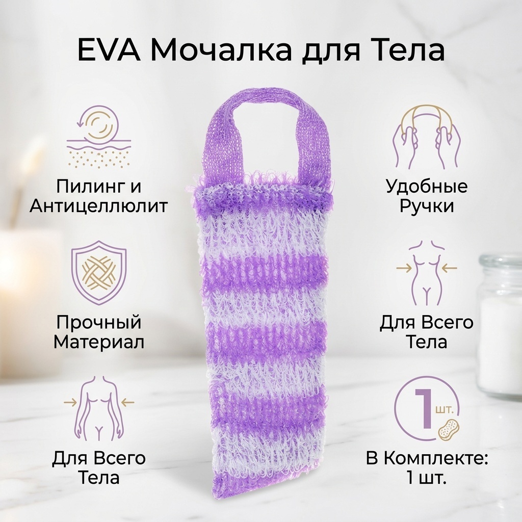 EVA мочалка для тела, универсальное фиолетовый 1 шт