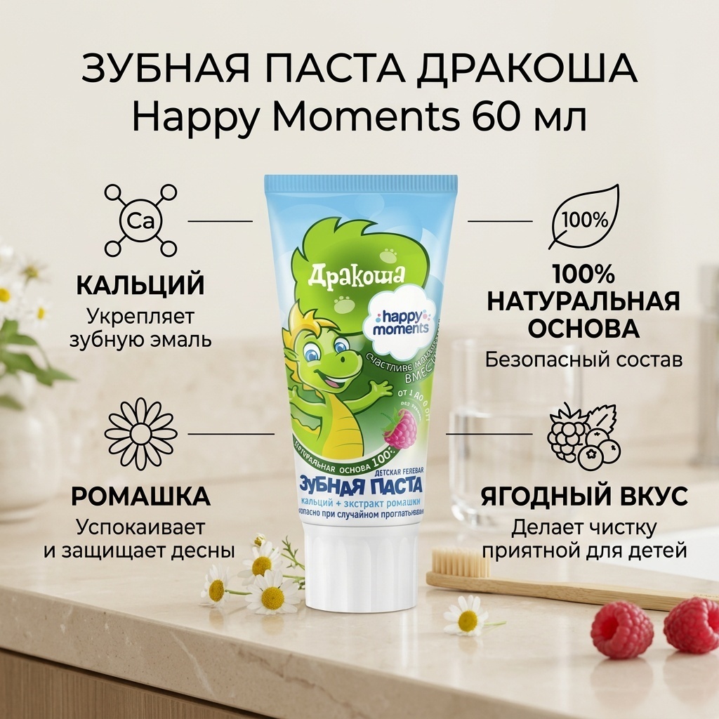 Happy Moments зубная паста Дракоша 60 мл