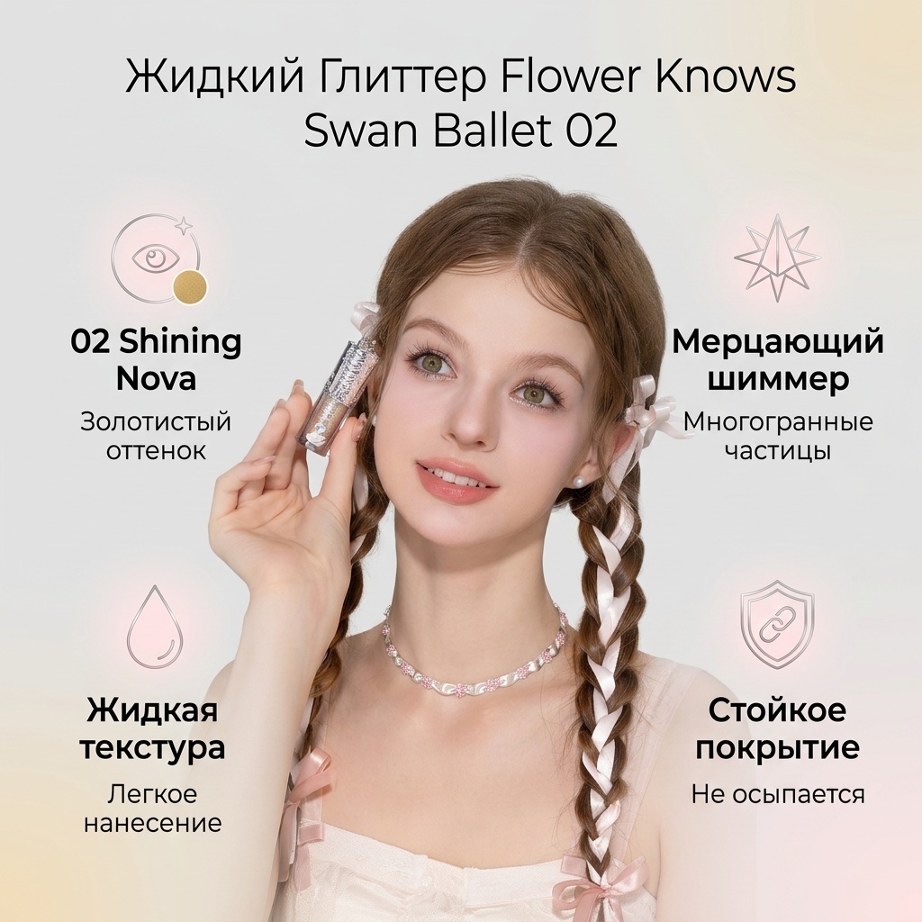 Flower Knows глиттер жидкие Swan Ballet 02 Shining Nova