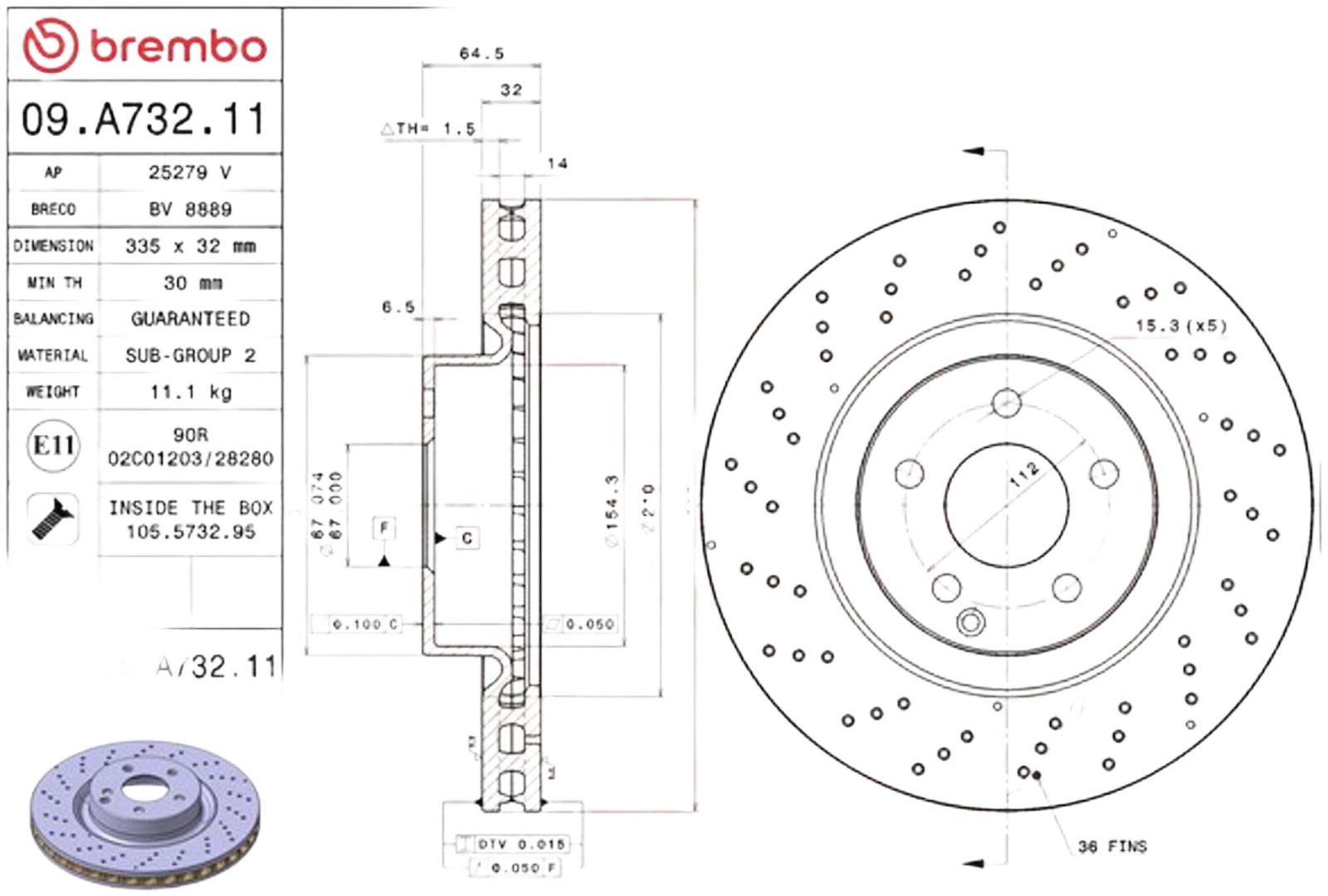Диски Brembo передние 09A73211