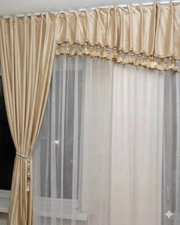 Занавеска 300x180 см 2 шт, сетка, велюр, бежевый