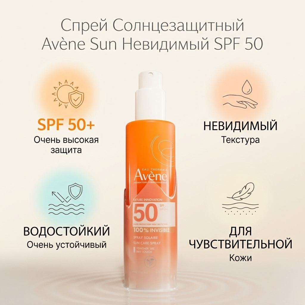 Avene Sun SPF 50 невидимый спрей солнцезащитный для тела 200 мл