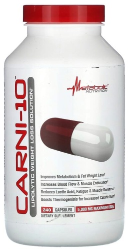 Аминокислота Metabolic Nutrition Carni-10, 5000 мг, 240 капсул нейтральный