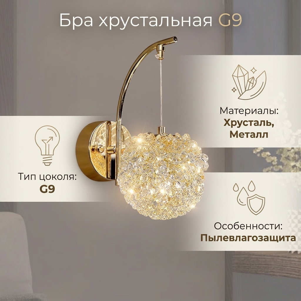 Бра настенный G9, золотистый