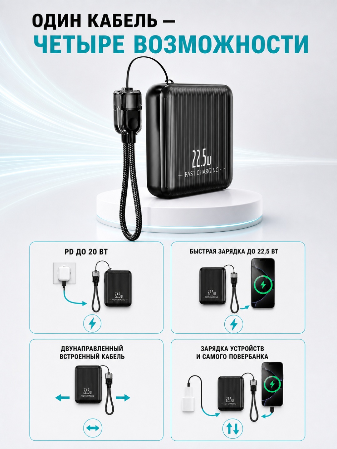 Внешний аккумулятор LARKO Power Bank CK-066 10000 mAh 22.5W 10000 мАч 22.5 Вт темно — фото 6