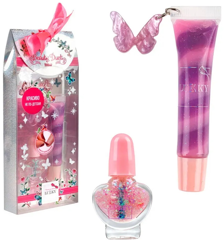 Lukky Набор Lukky Beauty Duet блеск д.губ и лак д.ногтей розовый (Т24417) блеск, бальзам, лак для ногтей 5+