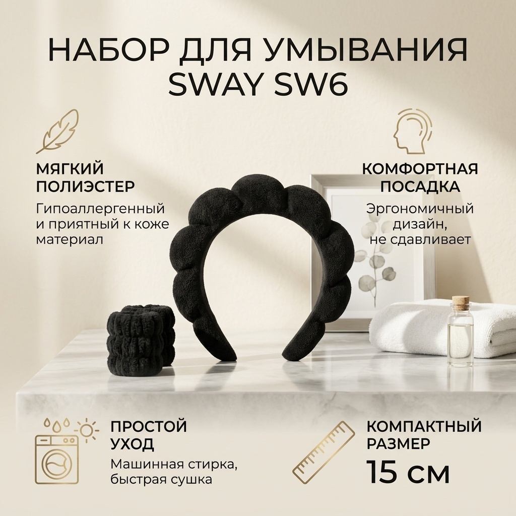 SWAY набор для головы, для умывания черный 3 шт