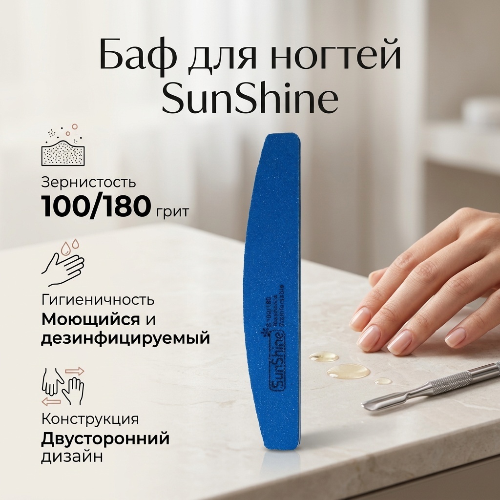 SunShine баф для ногтей 9123452 100/180 грит 1 шт