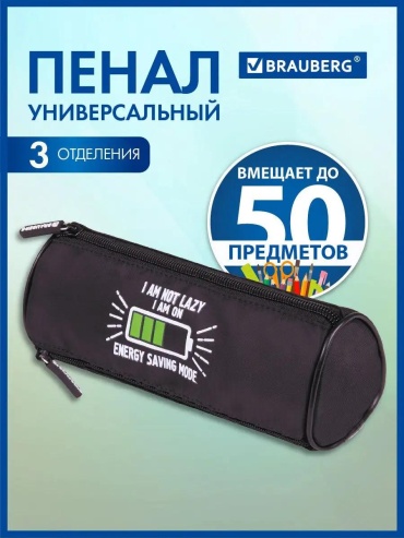 Пенал Brauberg 72808122, застежка молния, черный