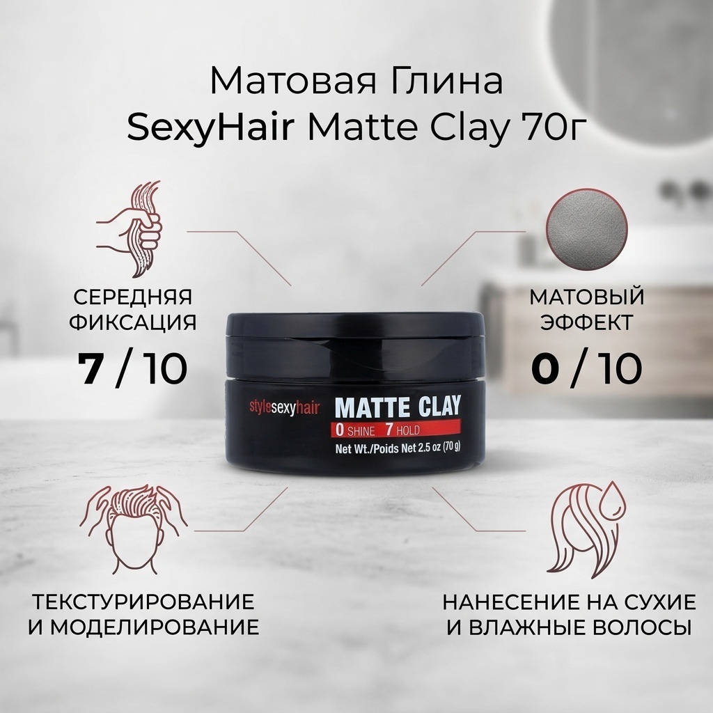 SexyHair матовая глина, текстурирующая, 70 г глина средняя фиксация 70 мл