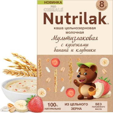 Nutrilak мультизлаковая с кусочками банана и клубники, 200 г
