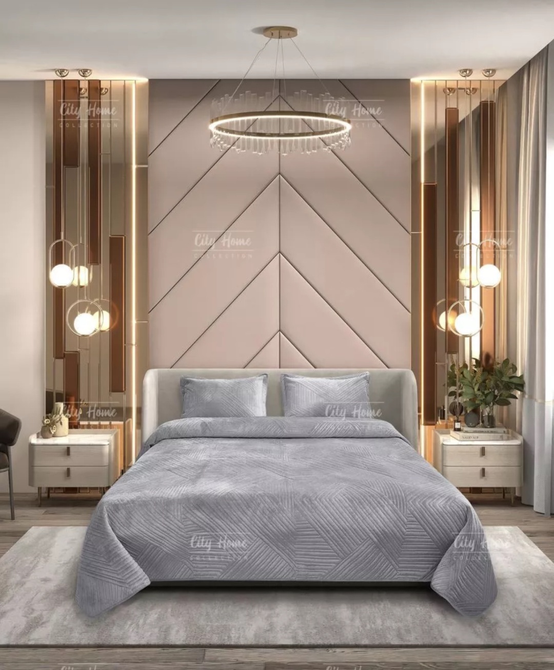 Покрывало с наволочками Home Collection 200х220 см, велюр, серый