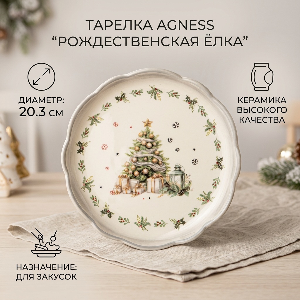 Тарелка Agness 20.3 см, 1 шт, керамика