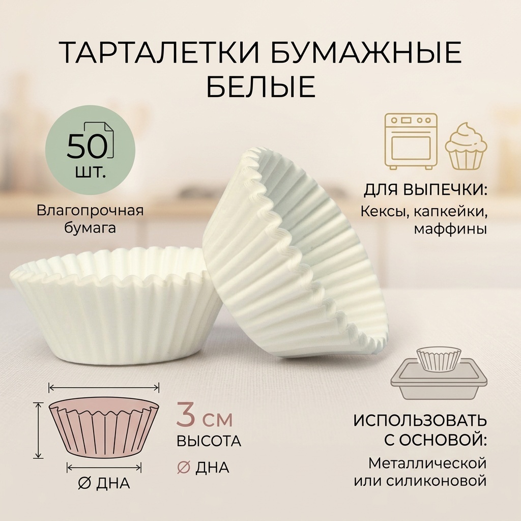 Форма для выпечки, для запекания, для кексов Baspa Service бумага, 50 шт
