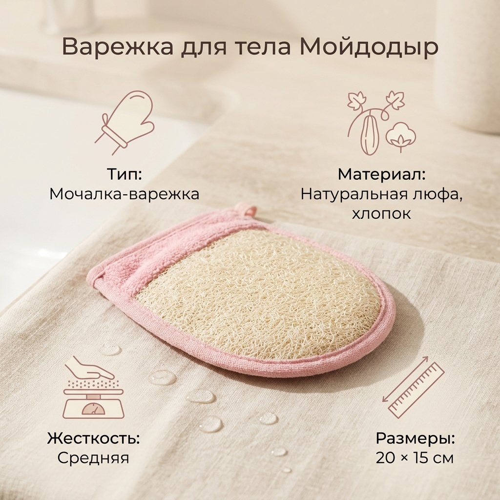 Мойдодыр варежка для тела, универсальное розовый 1 шт