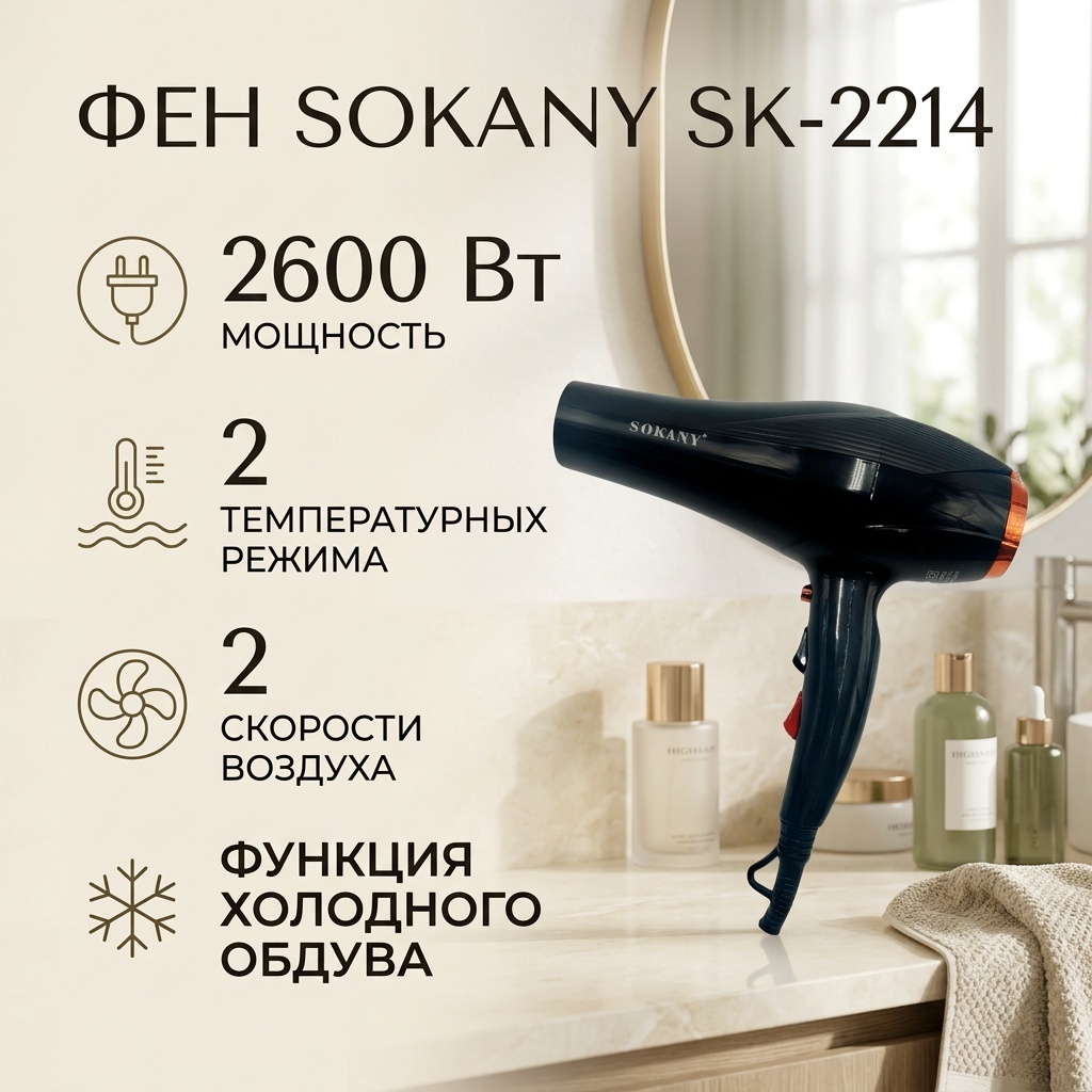 SOKANY SK-2214 фен черный, оранжевый