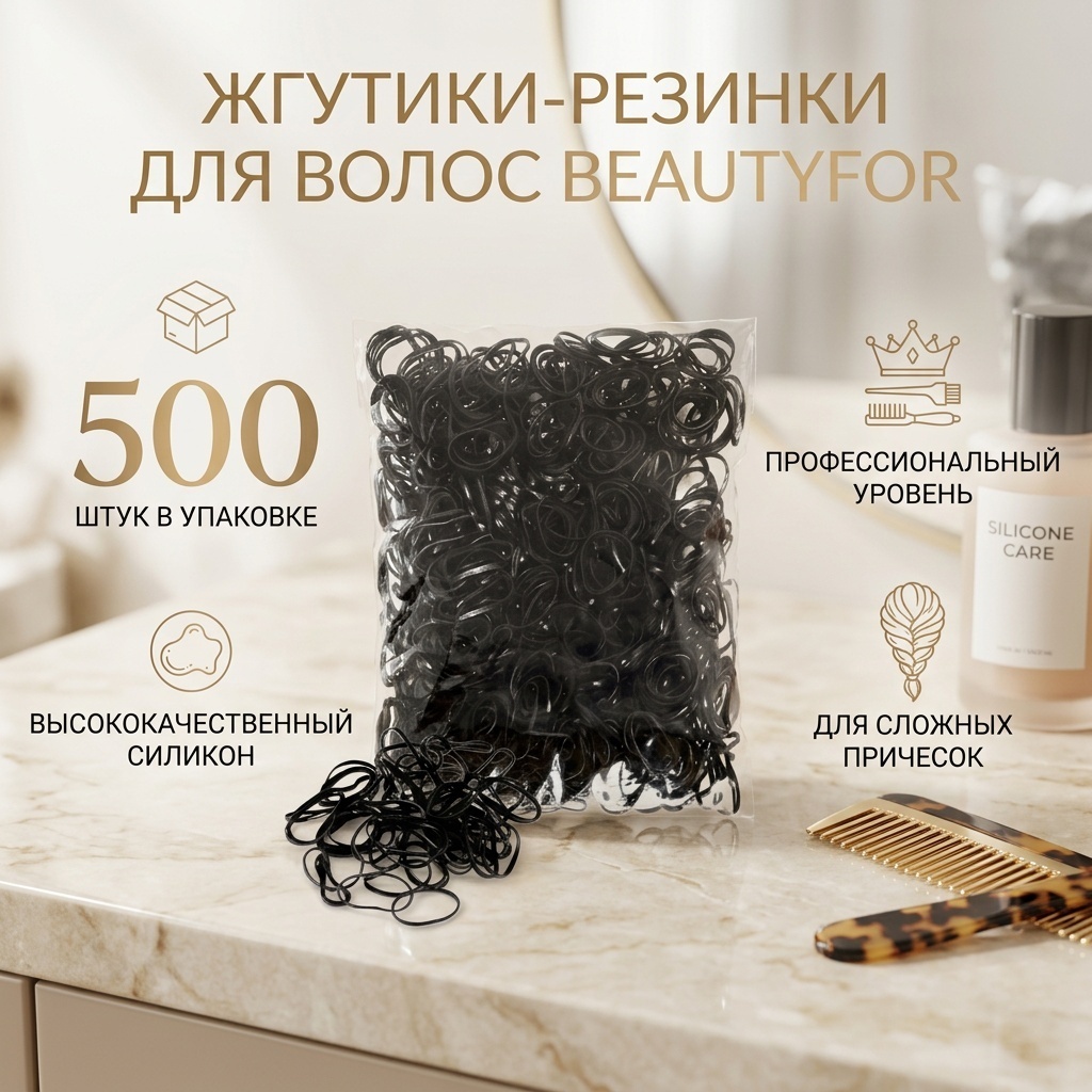Beautyfor Жгутики-резинки для волос 500 шт в упаковке