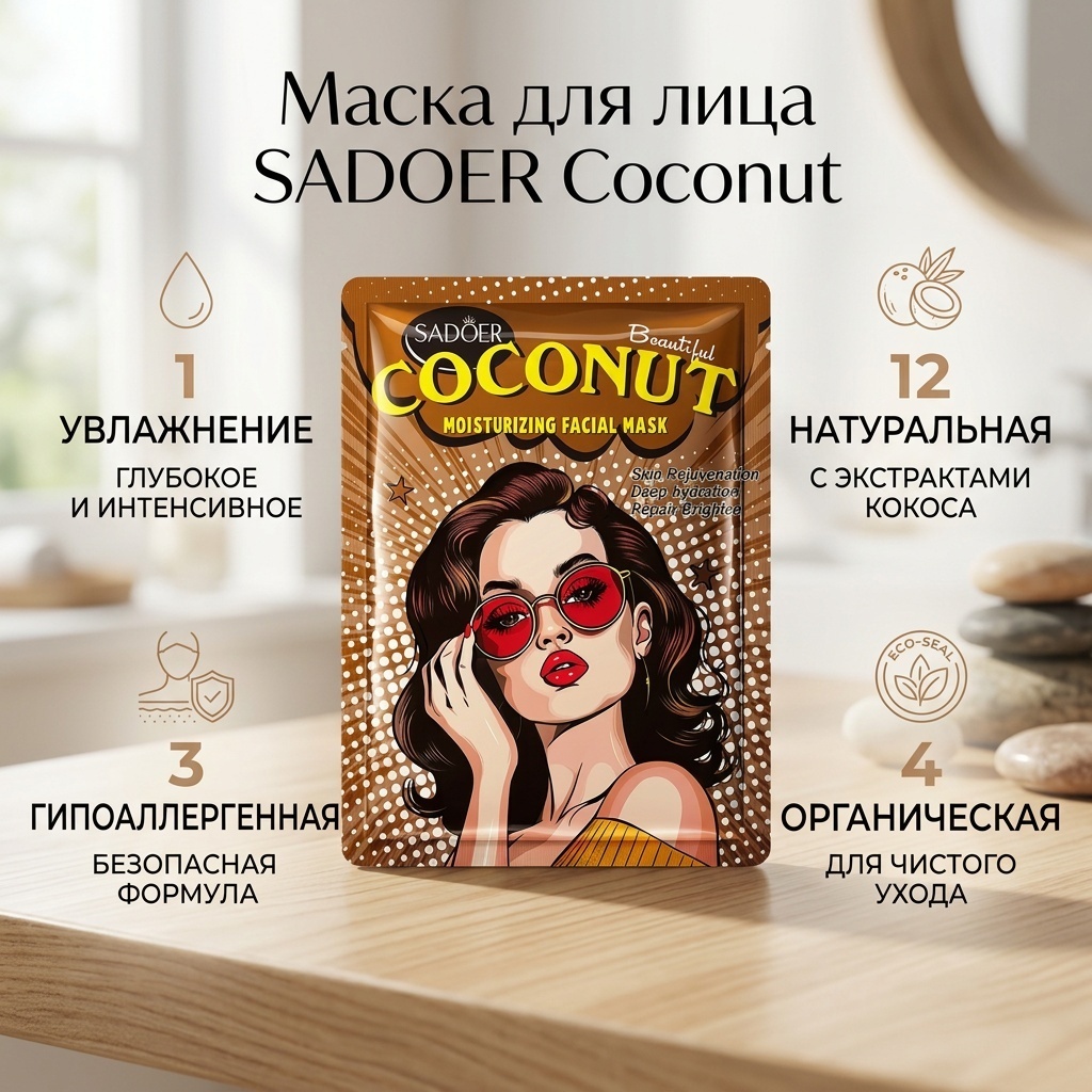 Маска для лица SADOER тканевая Coconut 1 шт