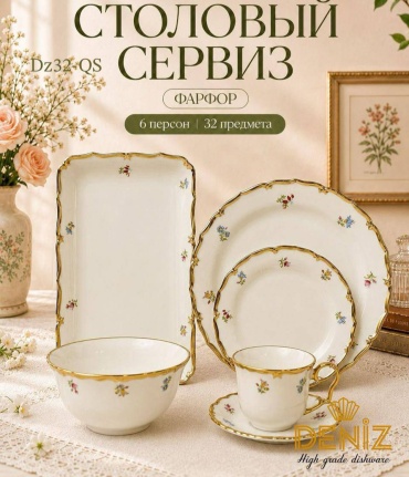Сервиз на 6 персон Цветы, предметов: 32, чайно-столовый, фарфор