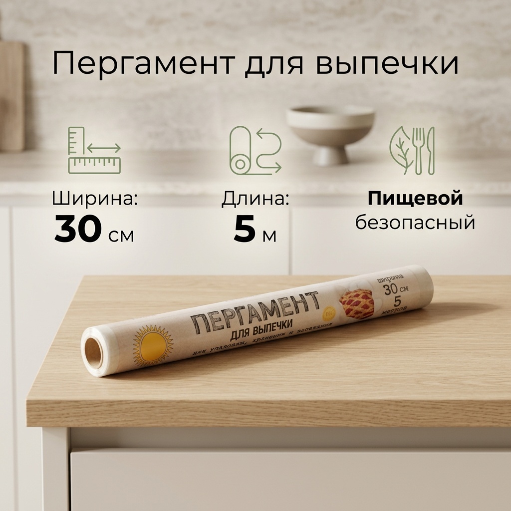Бумага для выпечки 09987654 для выпечки, для запекания, для хранения продуктов