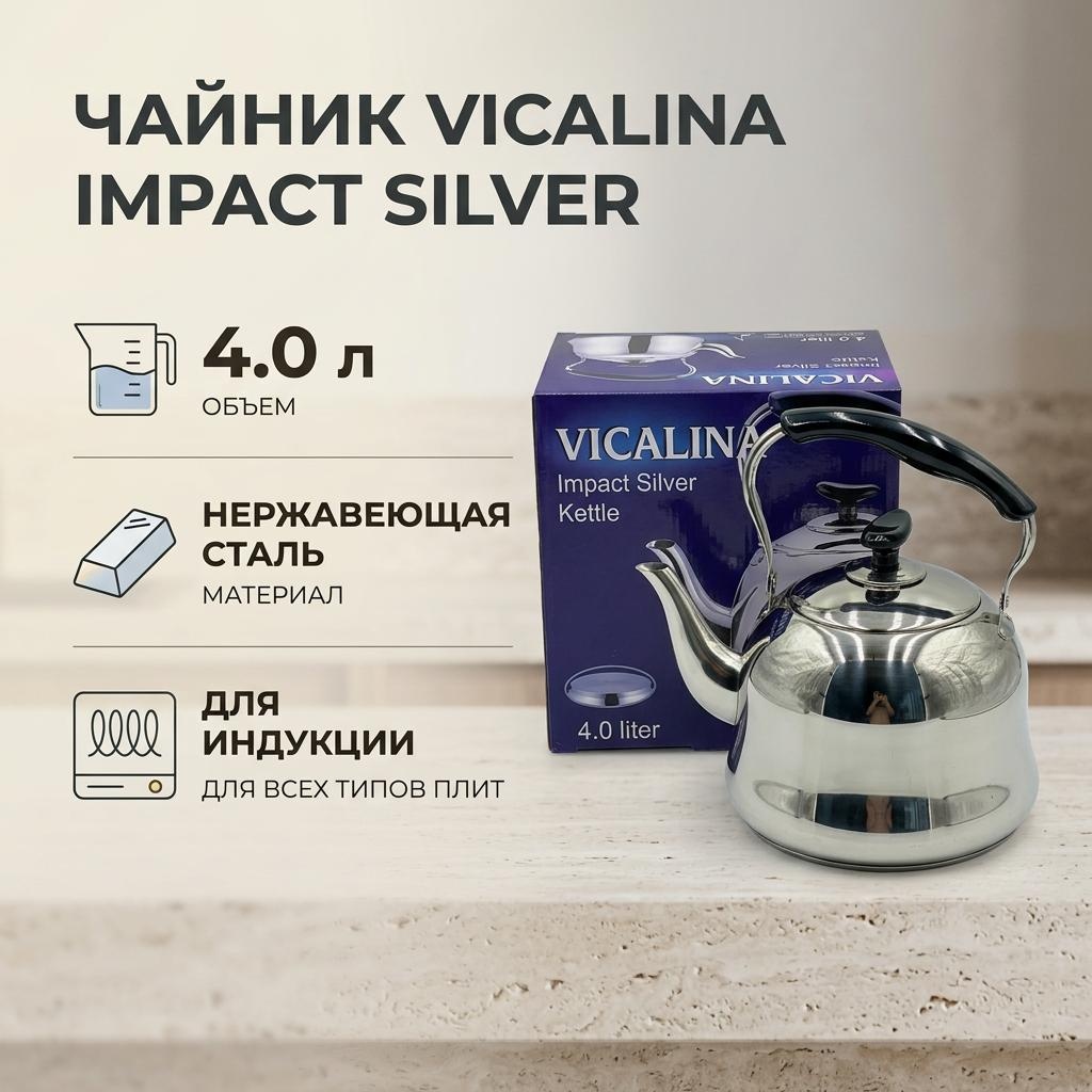 Vicalina чайник 1127 4 л, нержавеющая сталь
