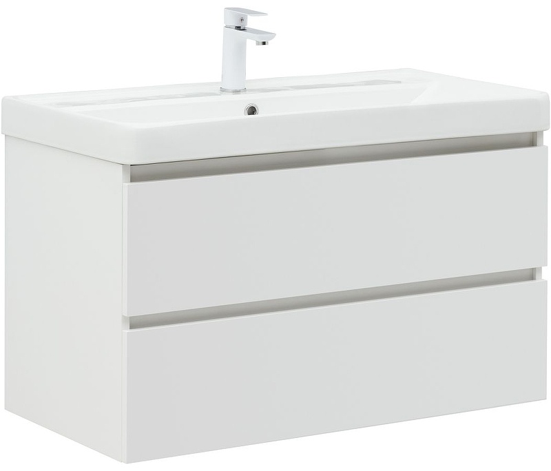 КомплектТумба Вега 90 2 ящ. цв.белый глянец (316683)+Раковина Aquanet Ирис 90 белая - артикул K0000206527