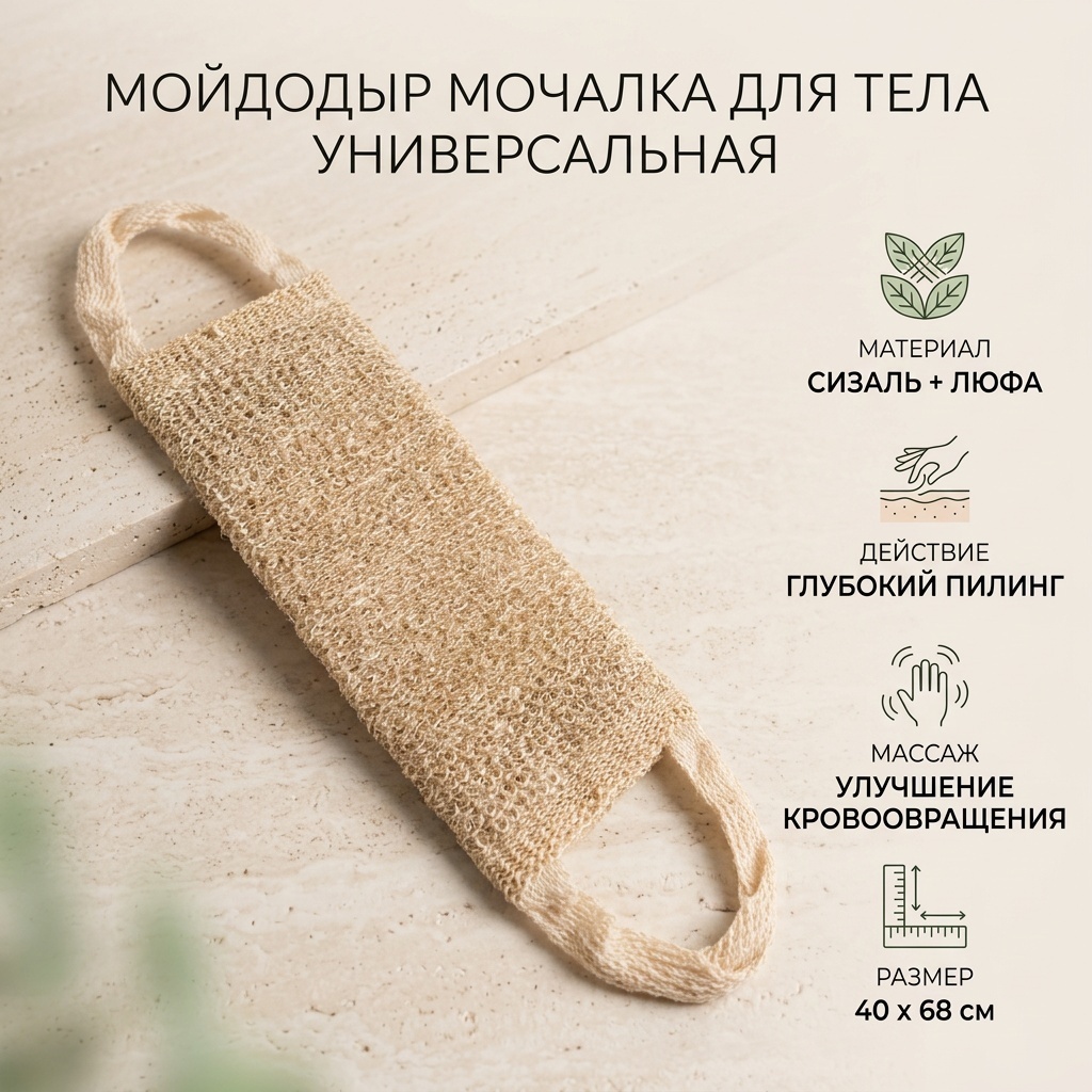 Мойдодыр мочалка для тела, универсальное коричневый 1 шт