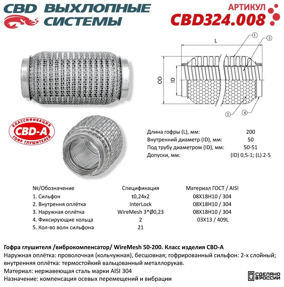 CBD гофра глушителя CBD324008