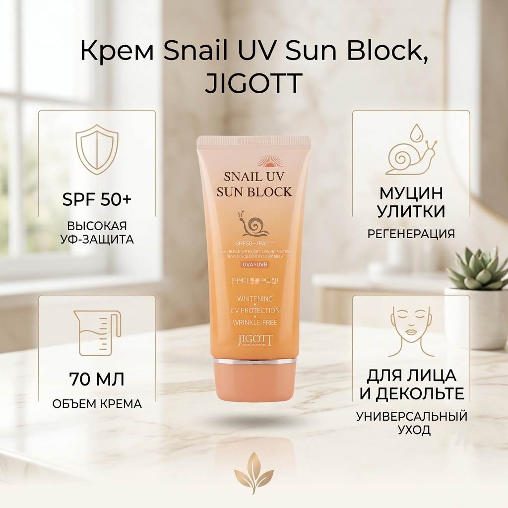 JIGOTT крем Snail UV для лица, для области вокруг глаз, для зоны декольте 70 мл