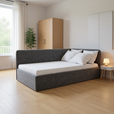 Кровать Albany long односпальная, 90x200 см (с матрасом, подъёмный механизм) серый, мультиколор