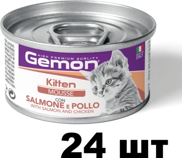 Gemon Kitten для котят мусс лосось, курица 85 г 24 шт